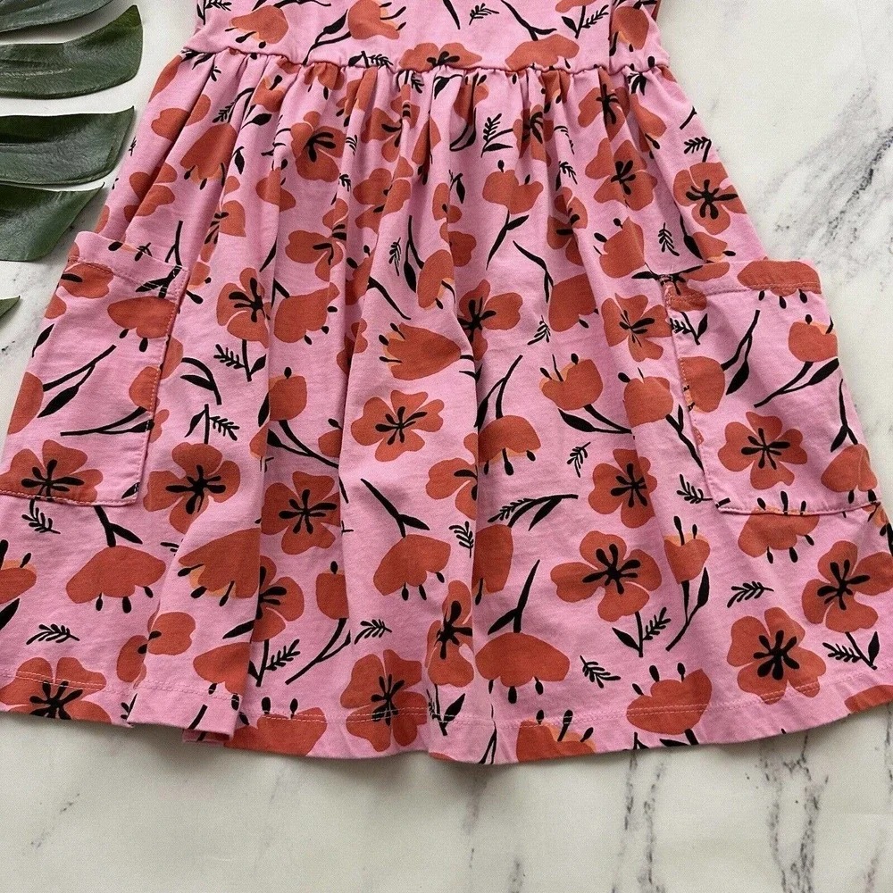 Hanna Andersson Girls Fit and Flare Dress Size 140 10 Pink Orange Floral Cotton - Picture 3 of 8